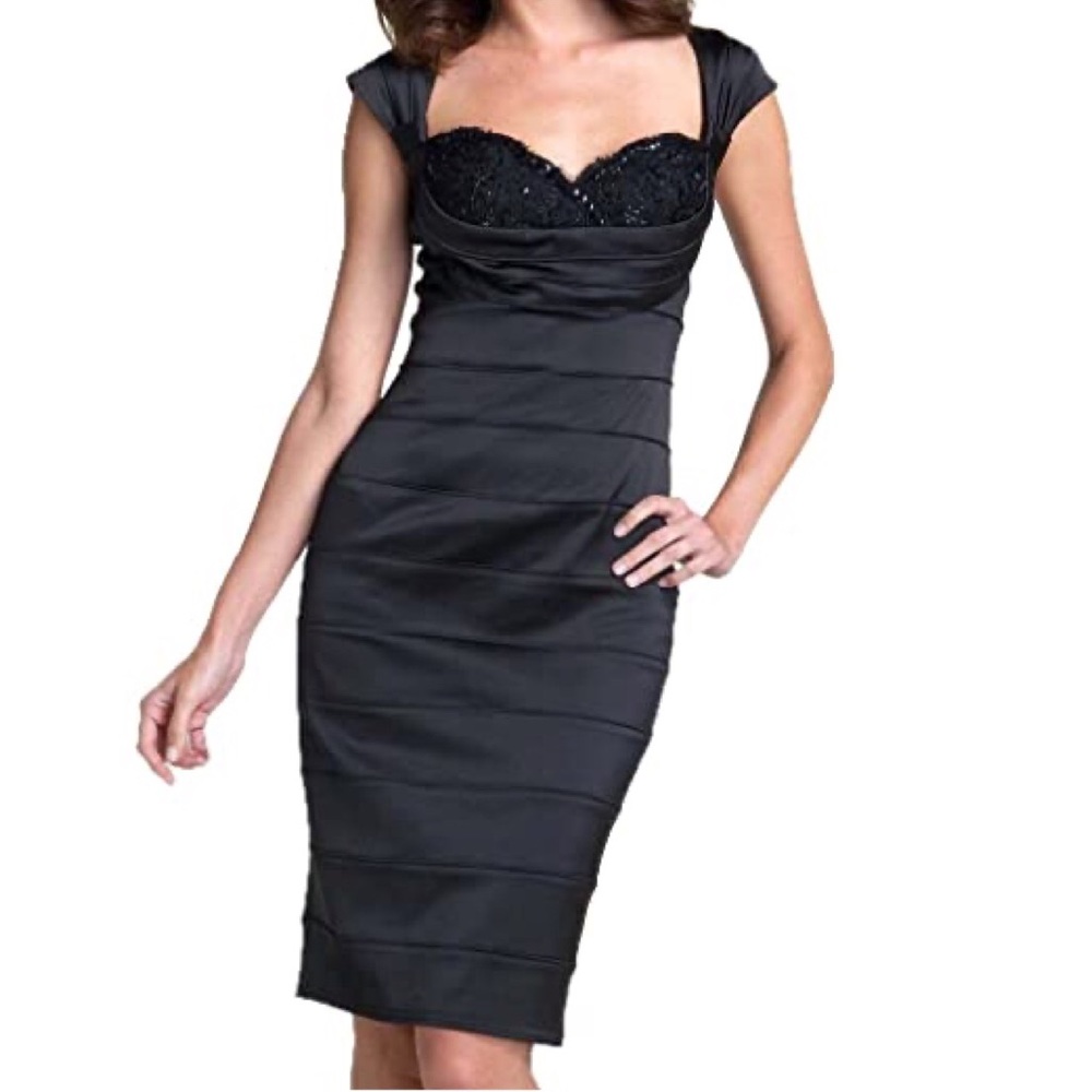 Tadashi Shoji Beaded Sweetheart Satin Sheath Dress